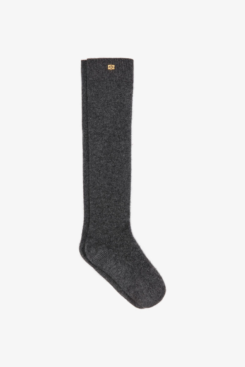 Chaussettes en laine mélangée gris foncé, Wool, in colour Phantom - 1 - GANNI