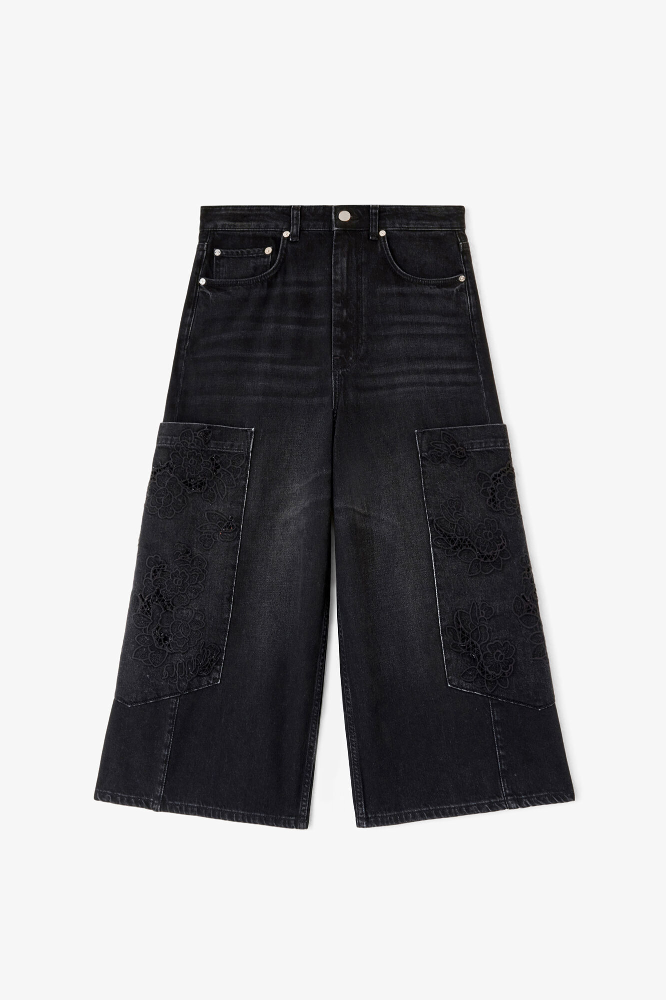 Cropped cargo jeans i sort denim, Organic Cotton, in colour Black Washed - 1 - GANNI