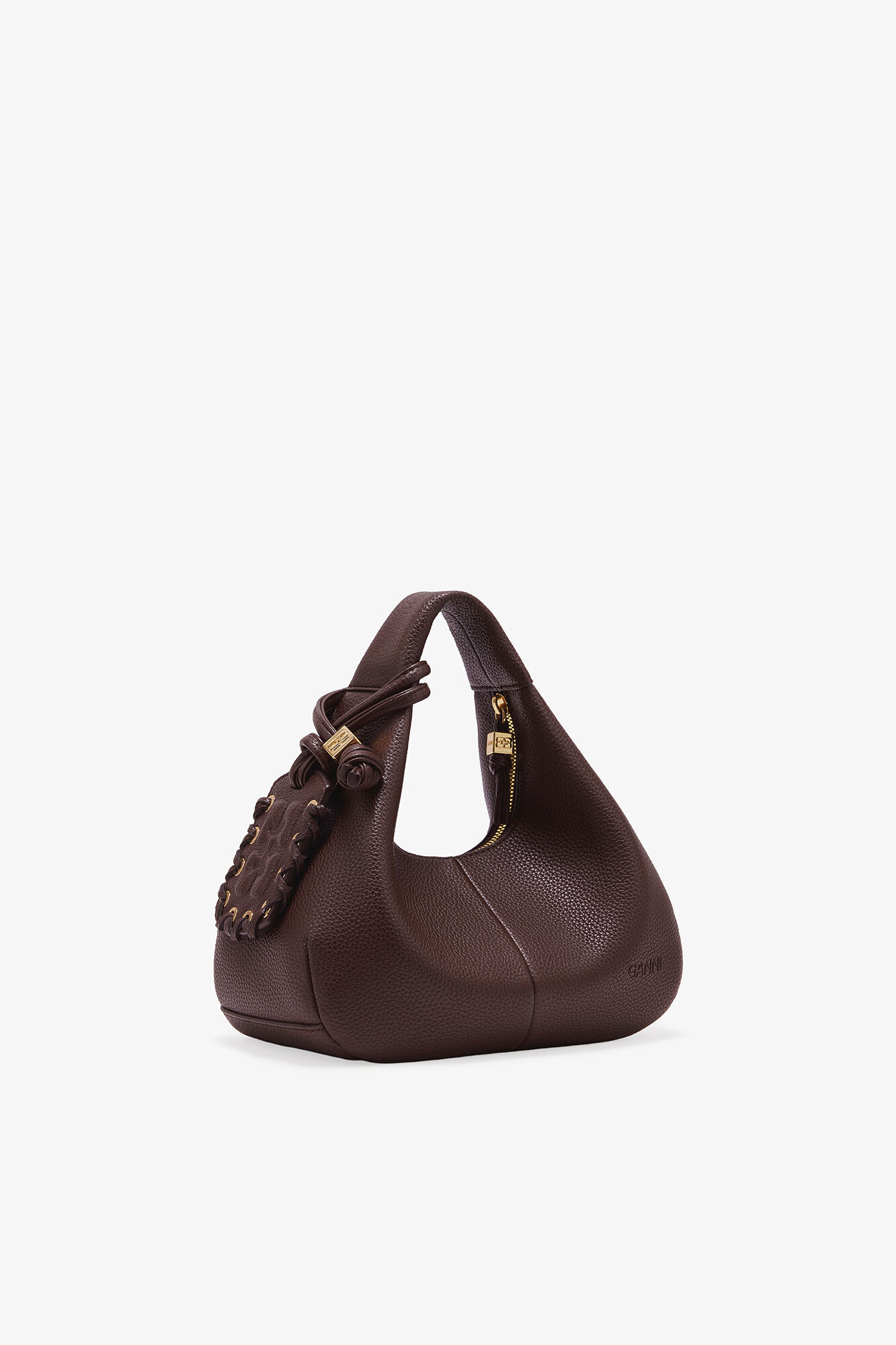 Mini Hobo Bag in Grained Brown, Recycled Polyester, in colour Chicory Coffee - 2 - GANNI