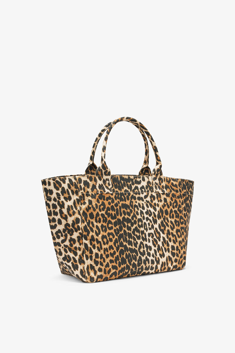 Tote Medium in Leopard, Recycled Cotton, in colour Almond Milk - 2 - GANNI