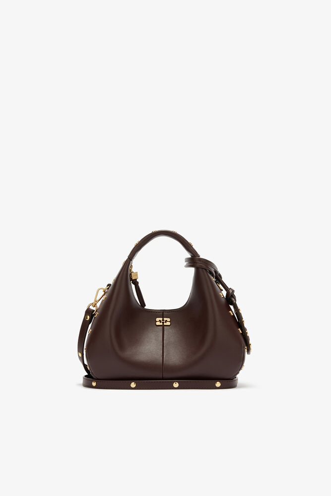 Mini Hobo Bag with Studs in Brown, Chicory Coffee
