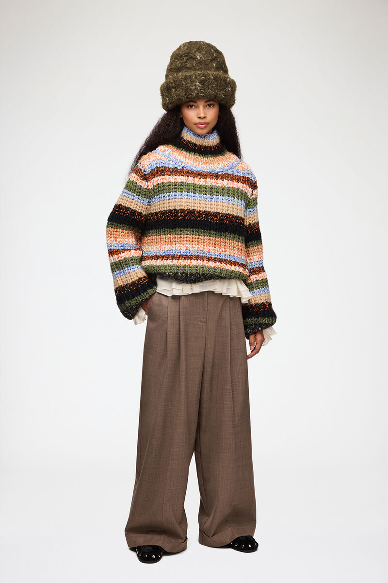 Turtleneck in Multistripe, Wool, in colour Multicolour - 1 - GANNI