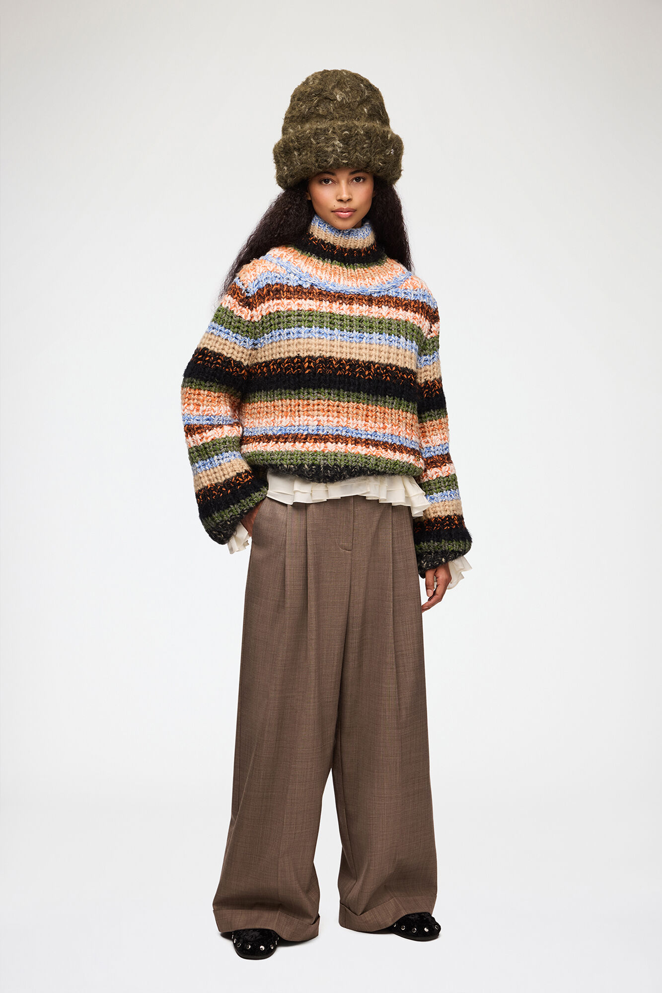 Turtleneck in Multistripe, Wool, in colour Multicolour - 1 - GANNI
