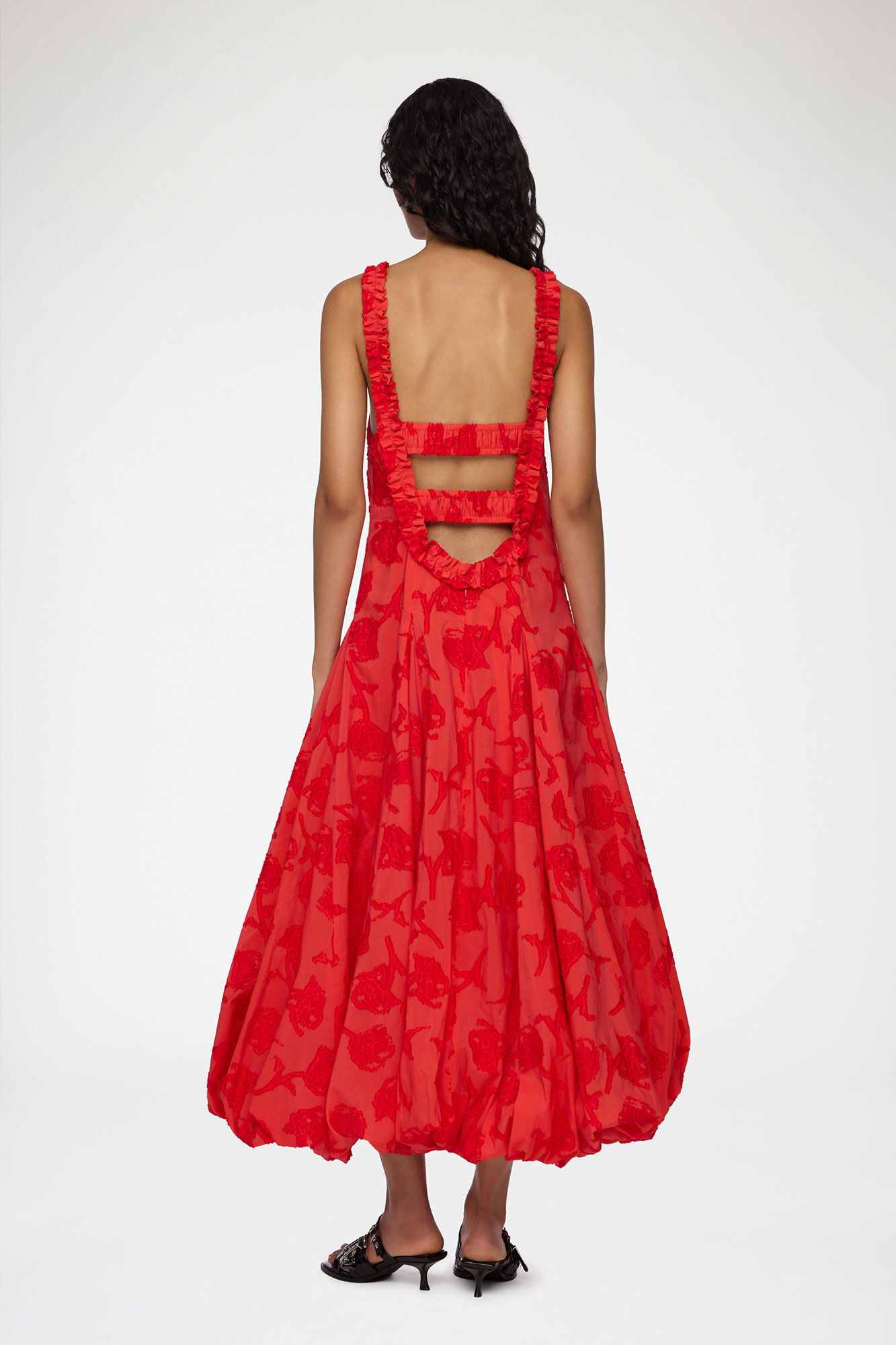 Dress in Red Fil Coupe, Recycled Cotton, in colour Fiery Red - 2 - GANNI