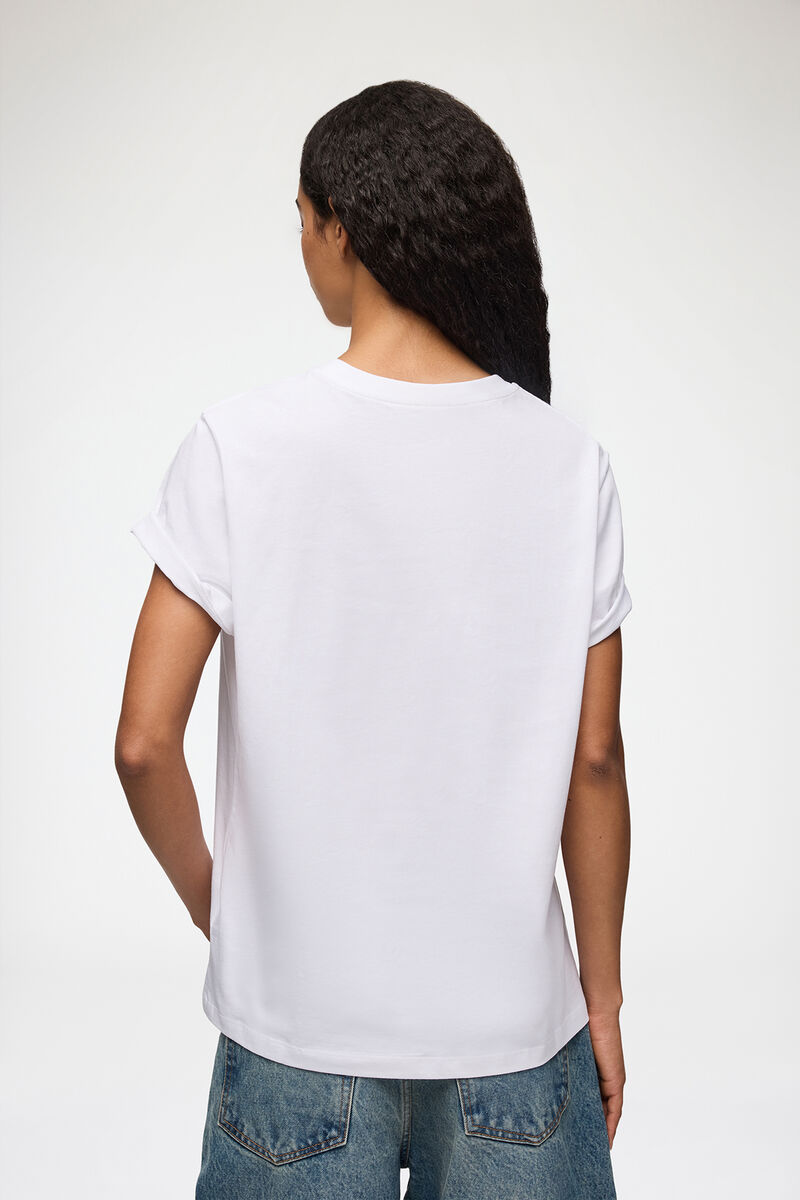 White Basic Jersey Cherry Relaxed T-shirt, Organic Cotton, in colour Bright White - 3 - GANNI