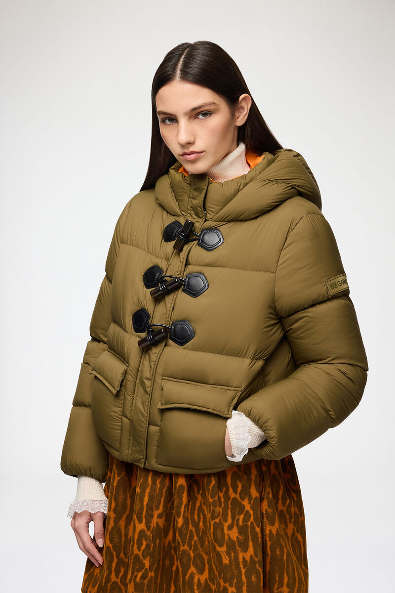Mini-Pufferjacke aus Future-Nylon, Recycled Polyamide, in colour Military Olive - 1 - GANNI