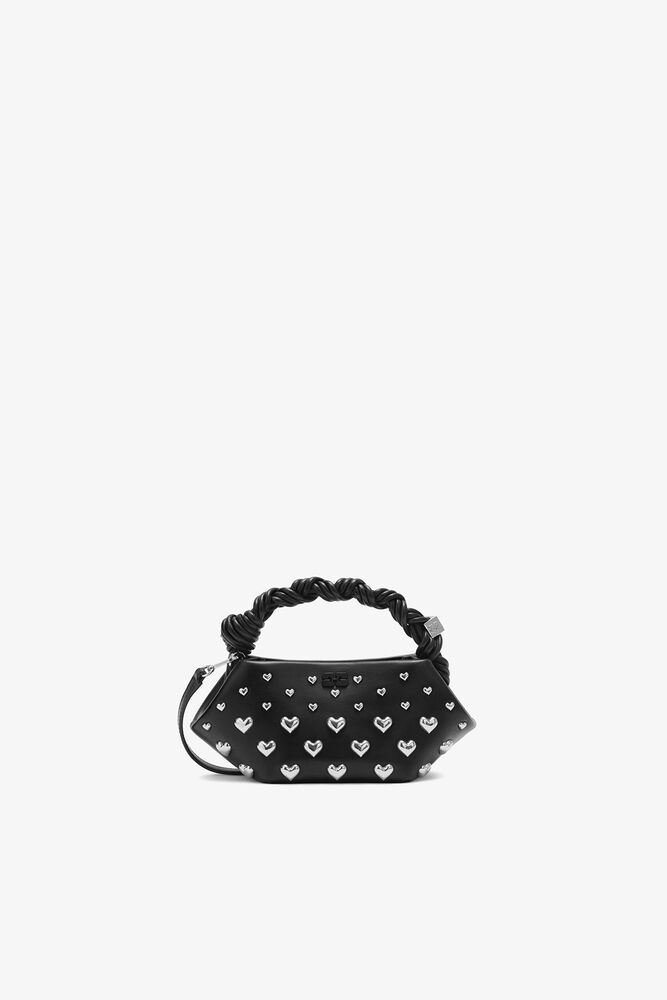 Mini Bou Bag with Heart Studs in Black, Black