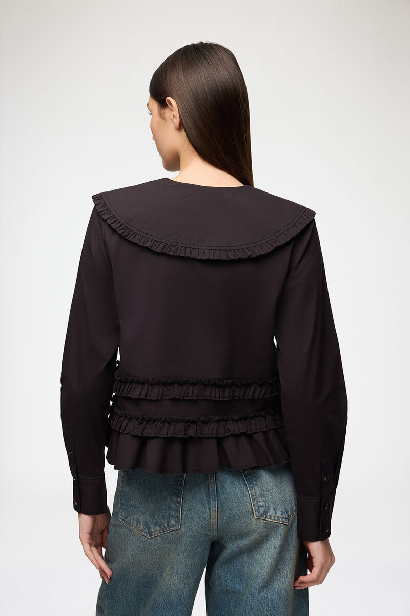 Rüschenhemd aus Stretch-Baumwolle, Organic Cotton, in colour Black - 3 - GANNI