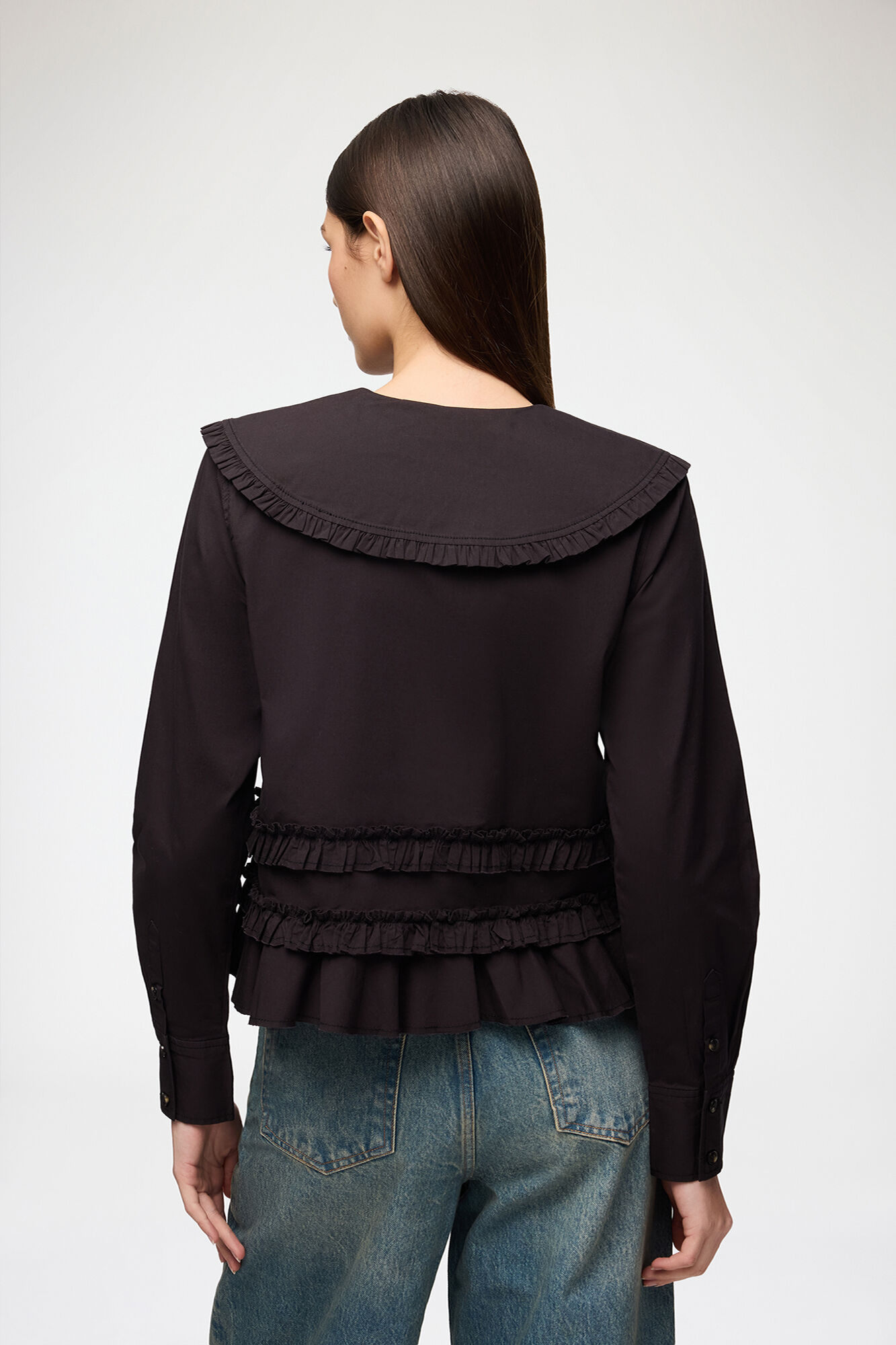 Rüschenhemd aus Stretch-Baumwolle, Organic Cotton, in colour Black - 3 - GANNI