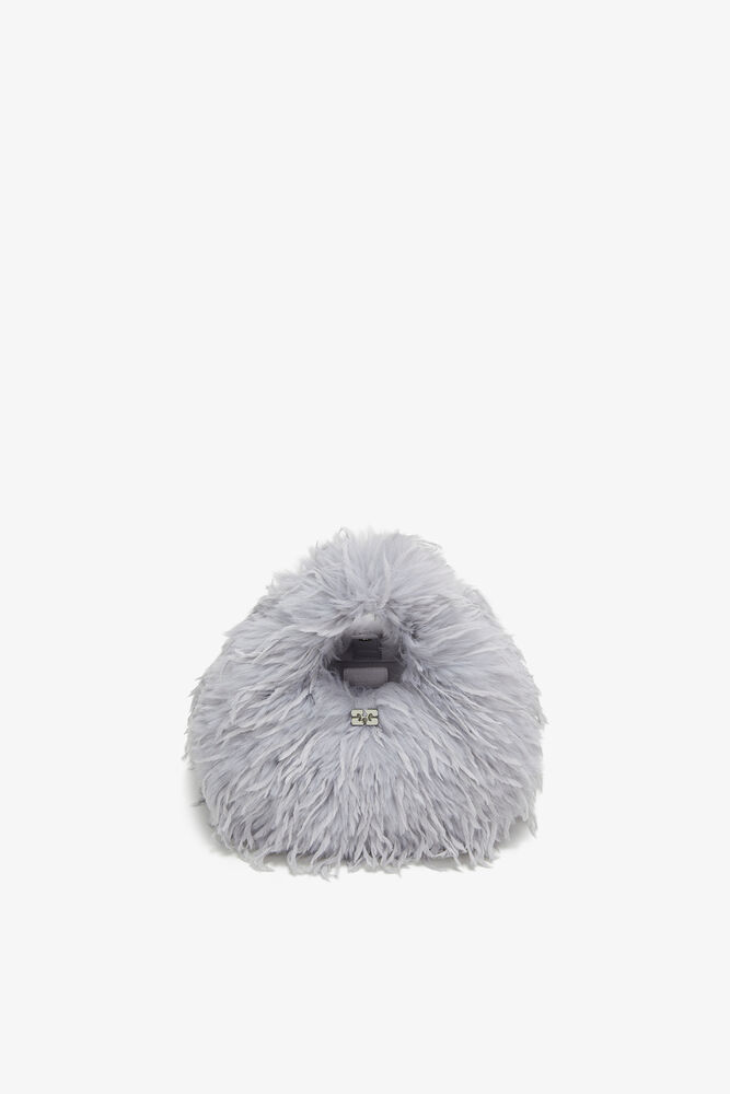 Mini Hobo Bag in Blue Feathers, Quiet Gray