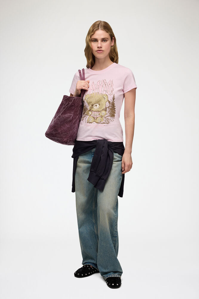 Baby Fit T-shirt with Forest Teddy, Chalk Pink