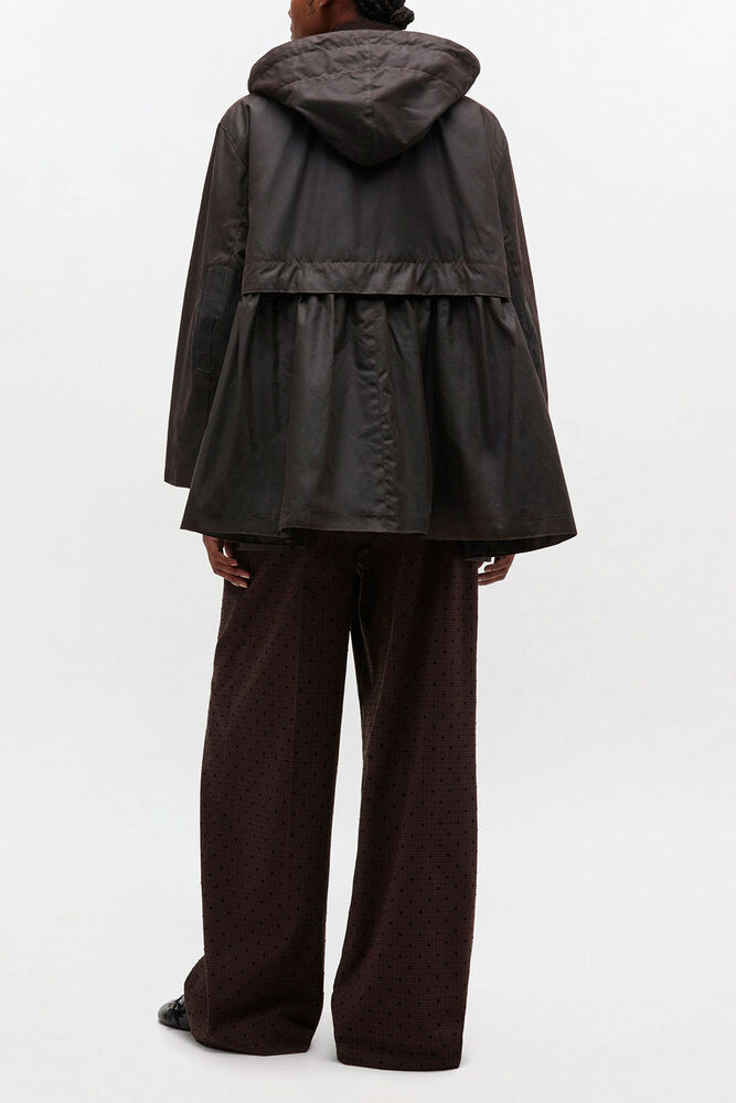 Peplum Wax Jacket in Green, Ganache