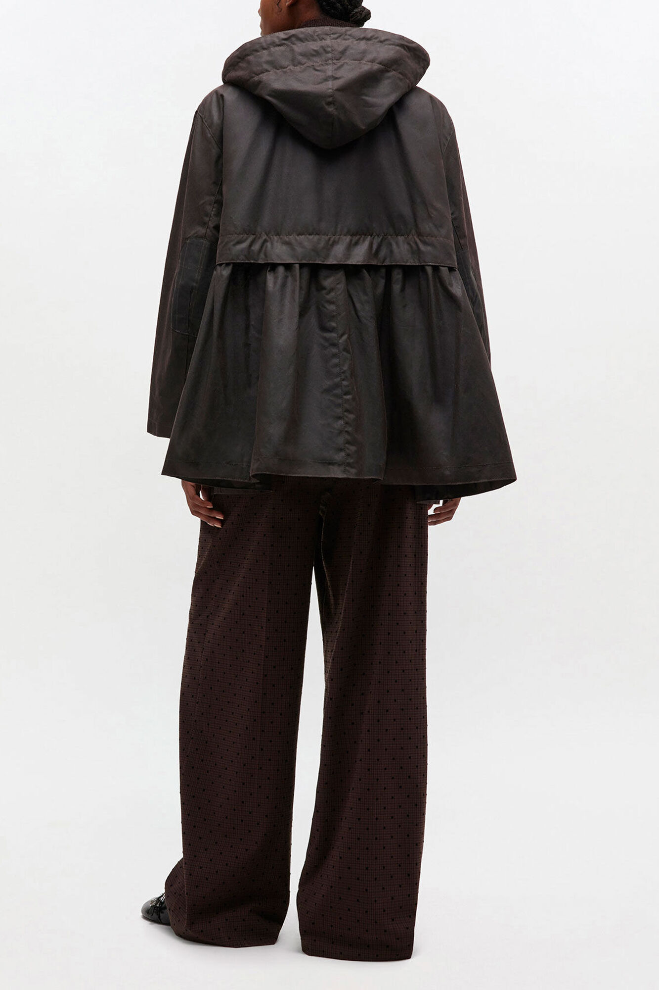 Peplum Wax Jacket in Green, Cotton, in colour Ganache - 2 - GANNI
