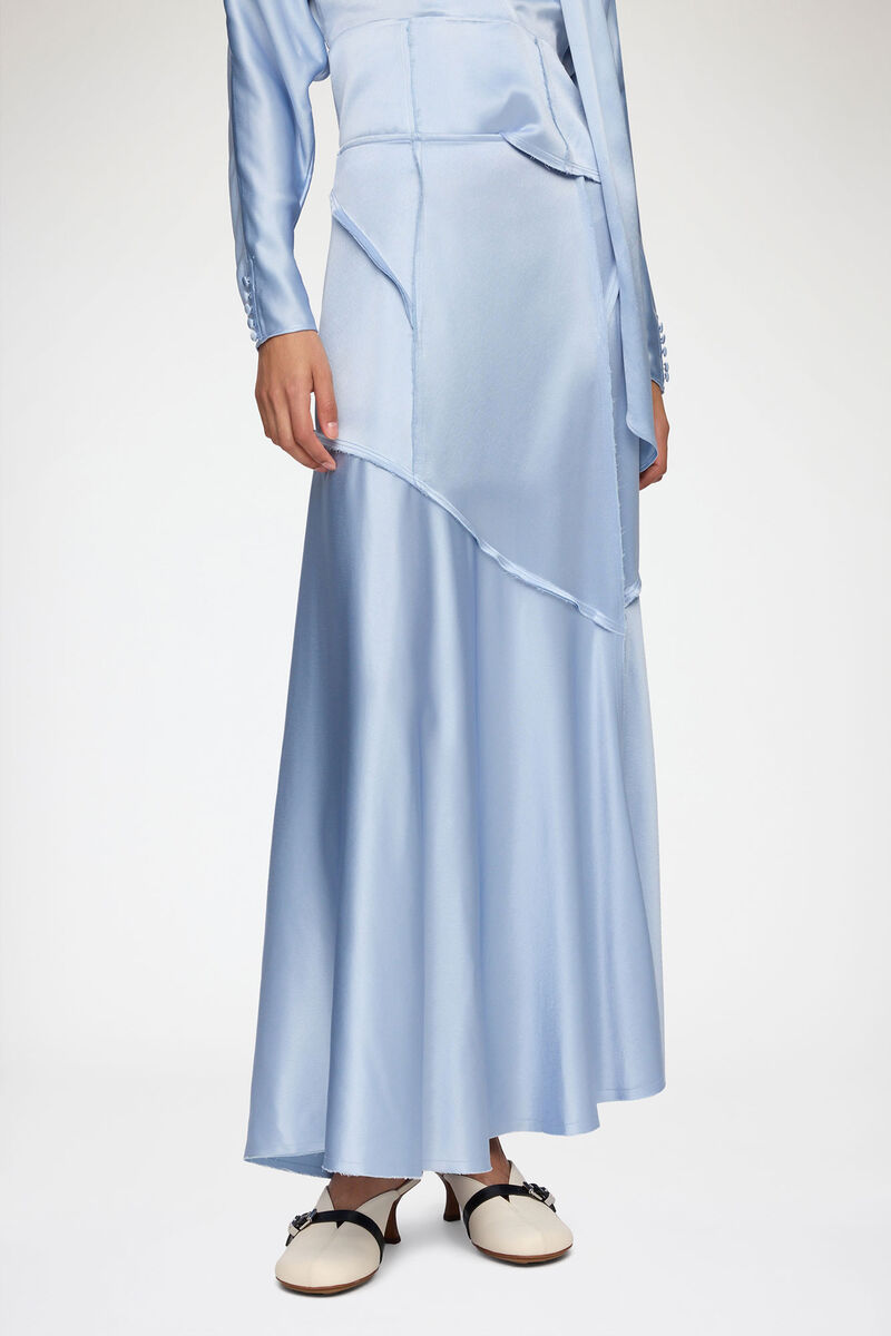 Long Skirt in Blue Satin, Acetate, in colour Soft Chambray - 3 - GANNI