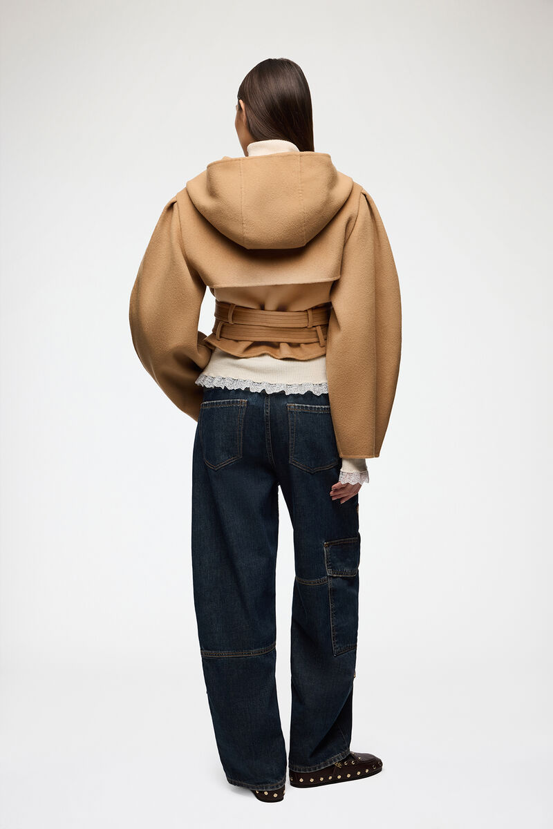 Veste en laine double face, Wool, in colour Tiger's Eye - 3 - GANNI