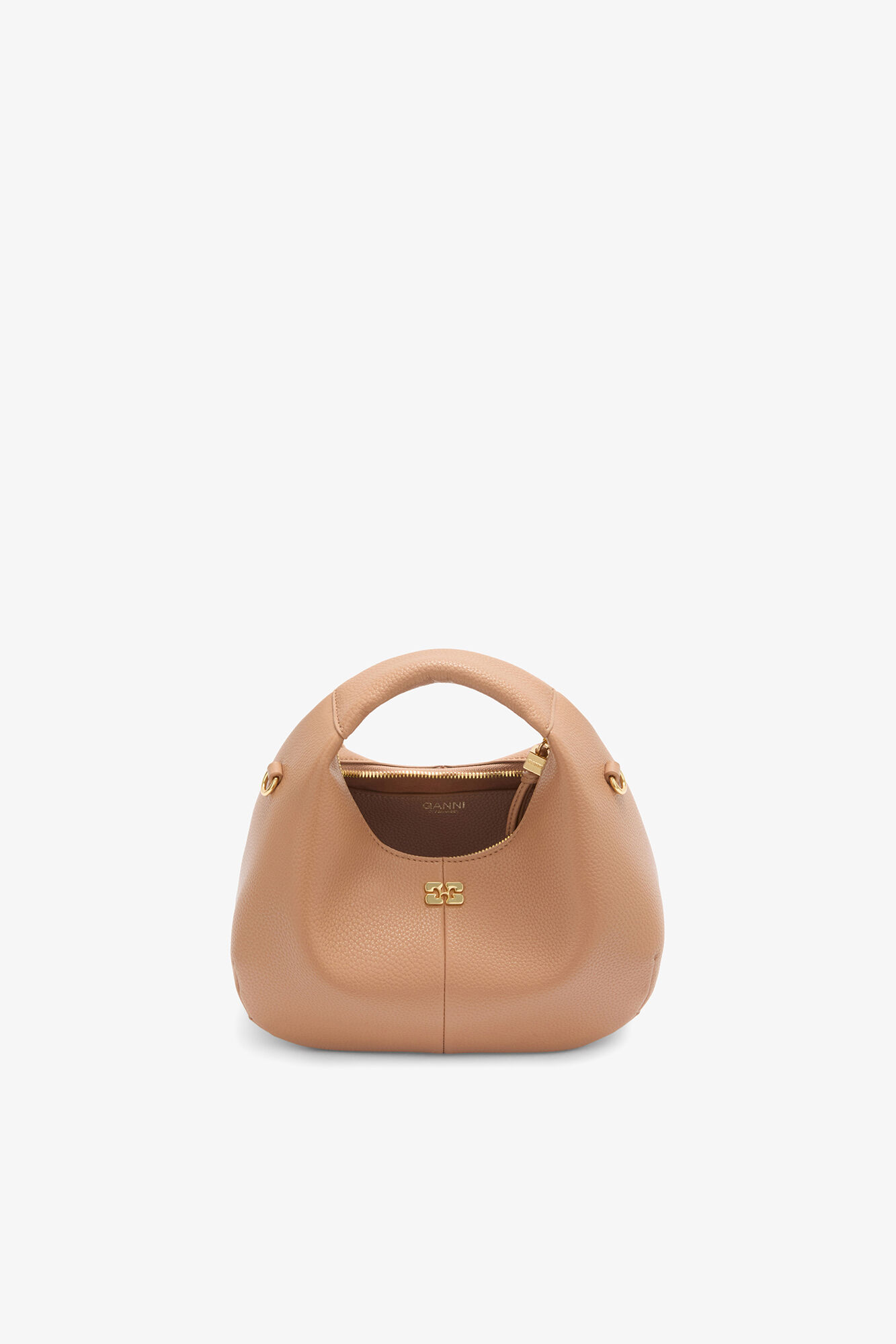 Mini Hobo Bag in Grained Brown, Recycled Polyester, in colour Tawny Birch - 3 - GANNI