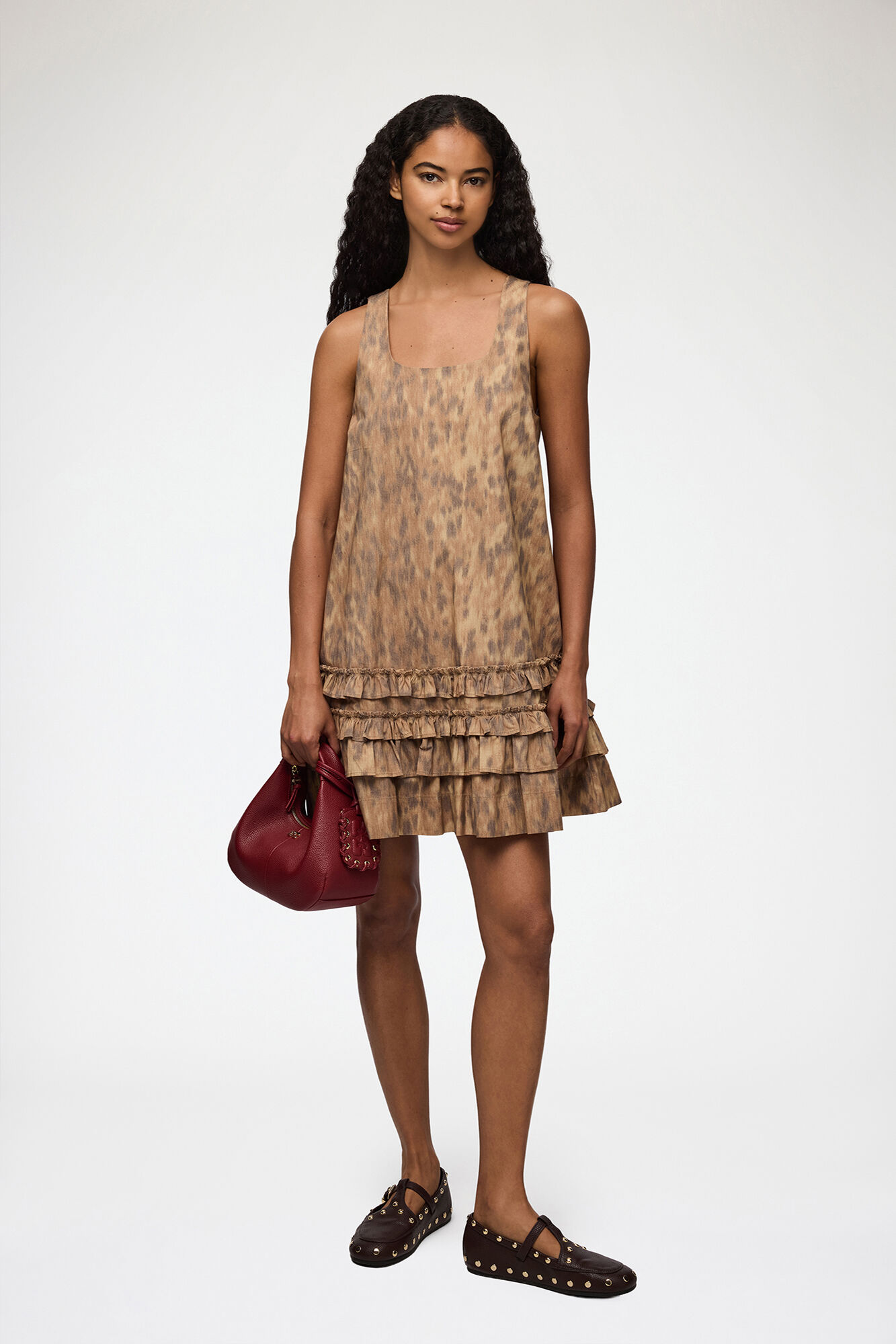 Dress in Printed Cotton, Organic Cotton, in colour Burro - 1 - GANNI
