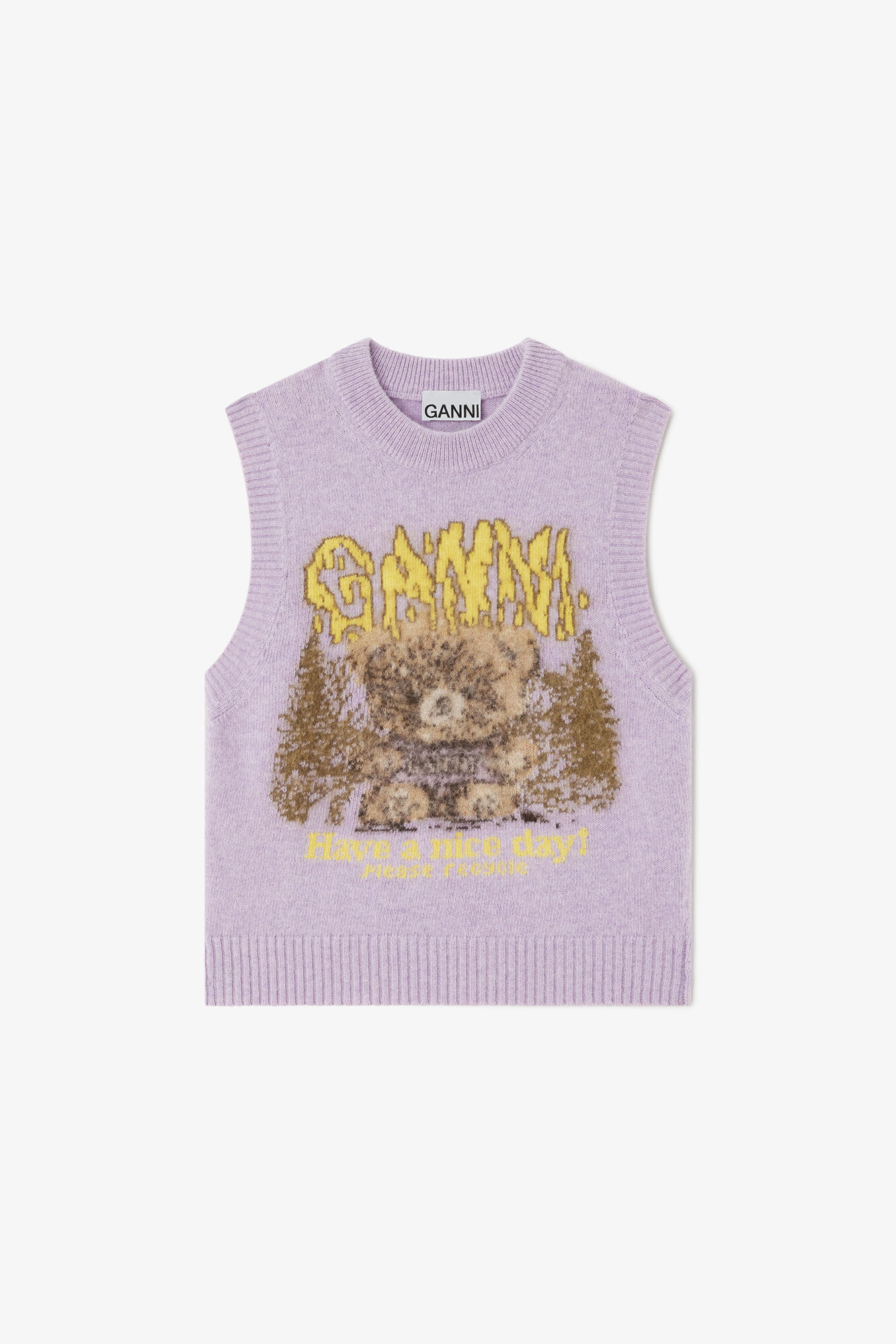 Strikvest med forest teddy, Wool, in colour Thistle - 1 - GANNI
