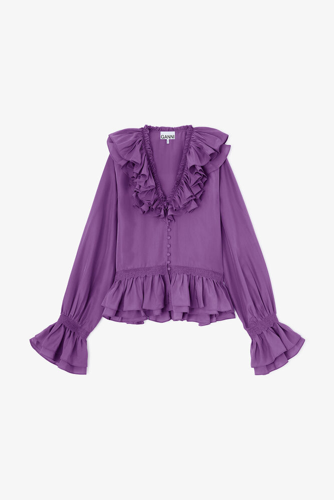 Blouse in Viscose Silk, Bright Violet