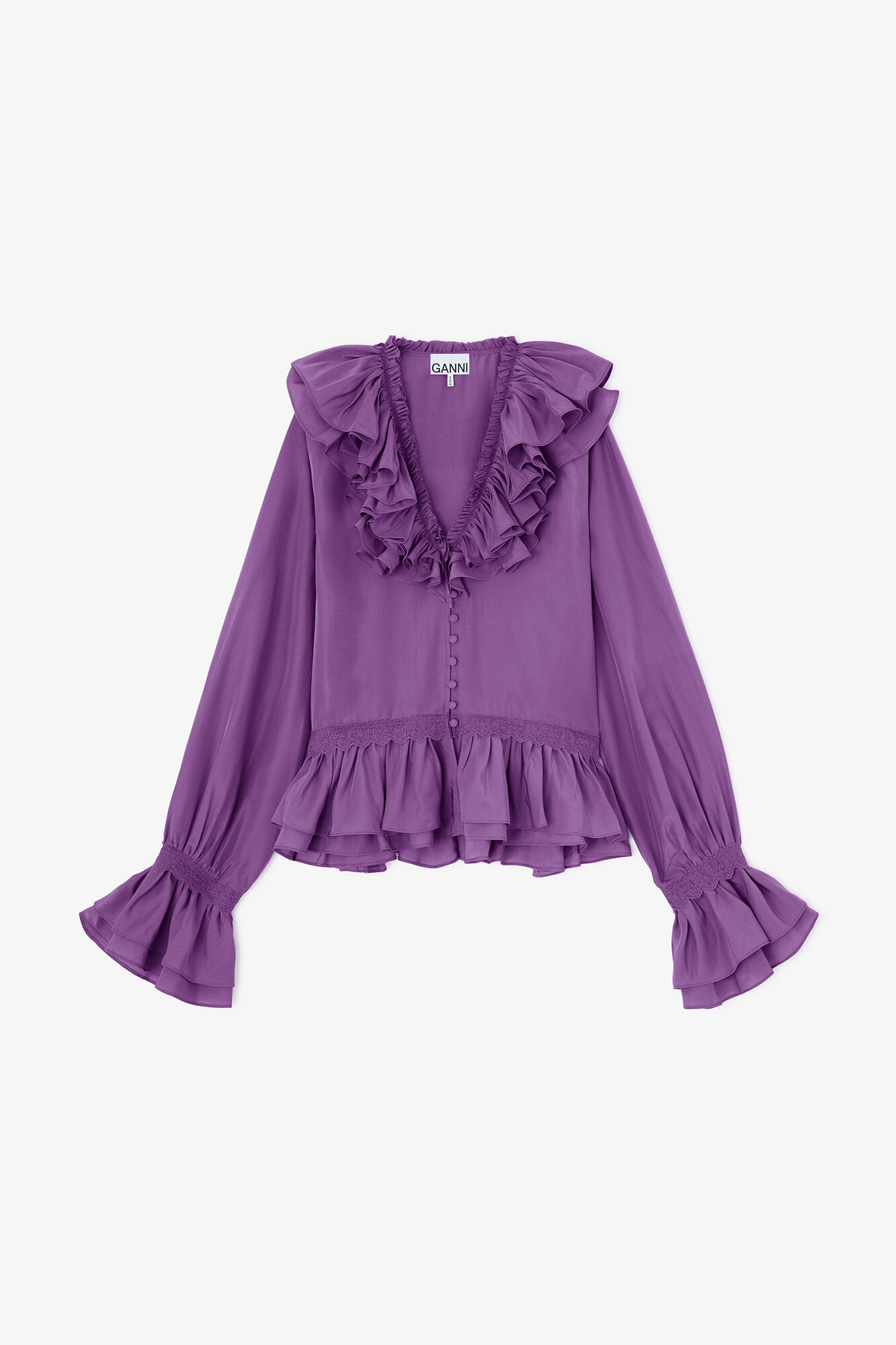 Blouse in Viscose Silk, Viscose, in colour Bright Violet - 1 - GANNI