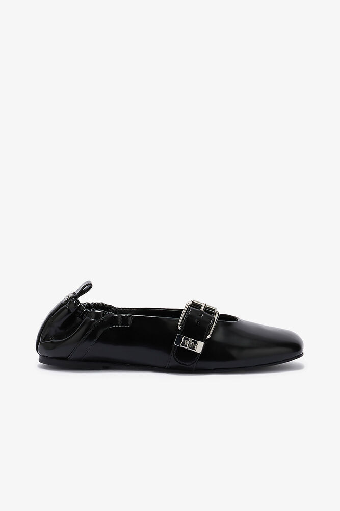 Sue Strap Ballerinas in Black, Black