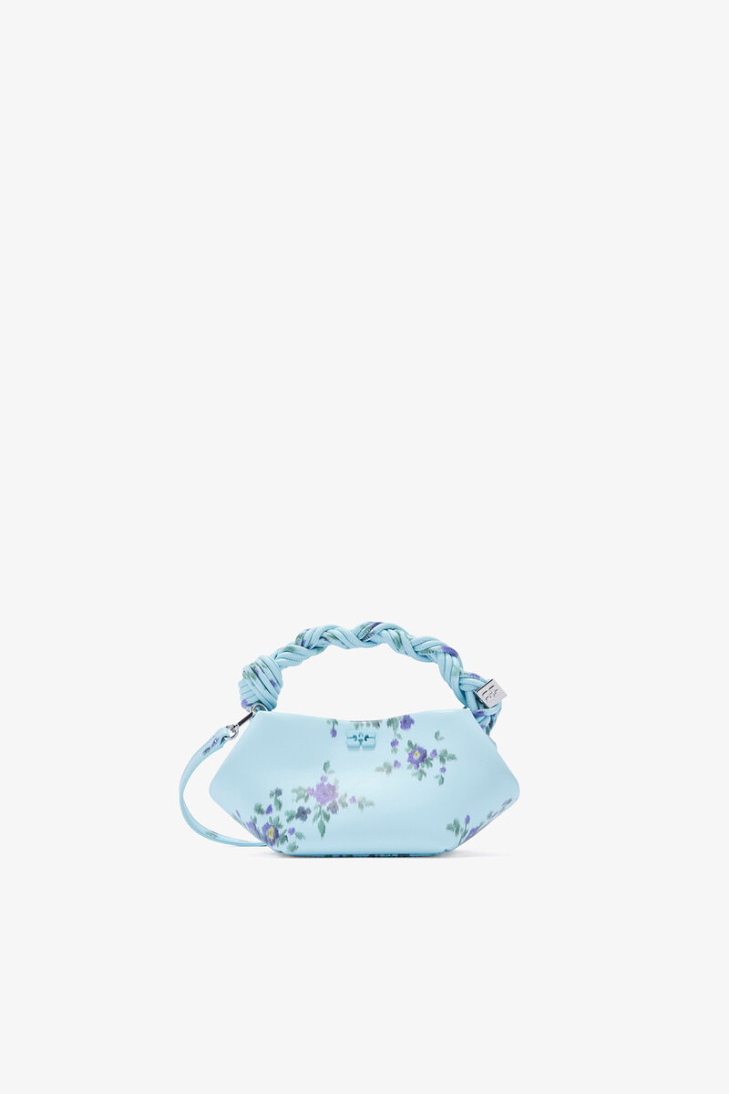 Mini Bou Bag in Printed Blue, Recycled Leather, in colour Iced Aqua - 1 - GANNI