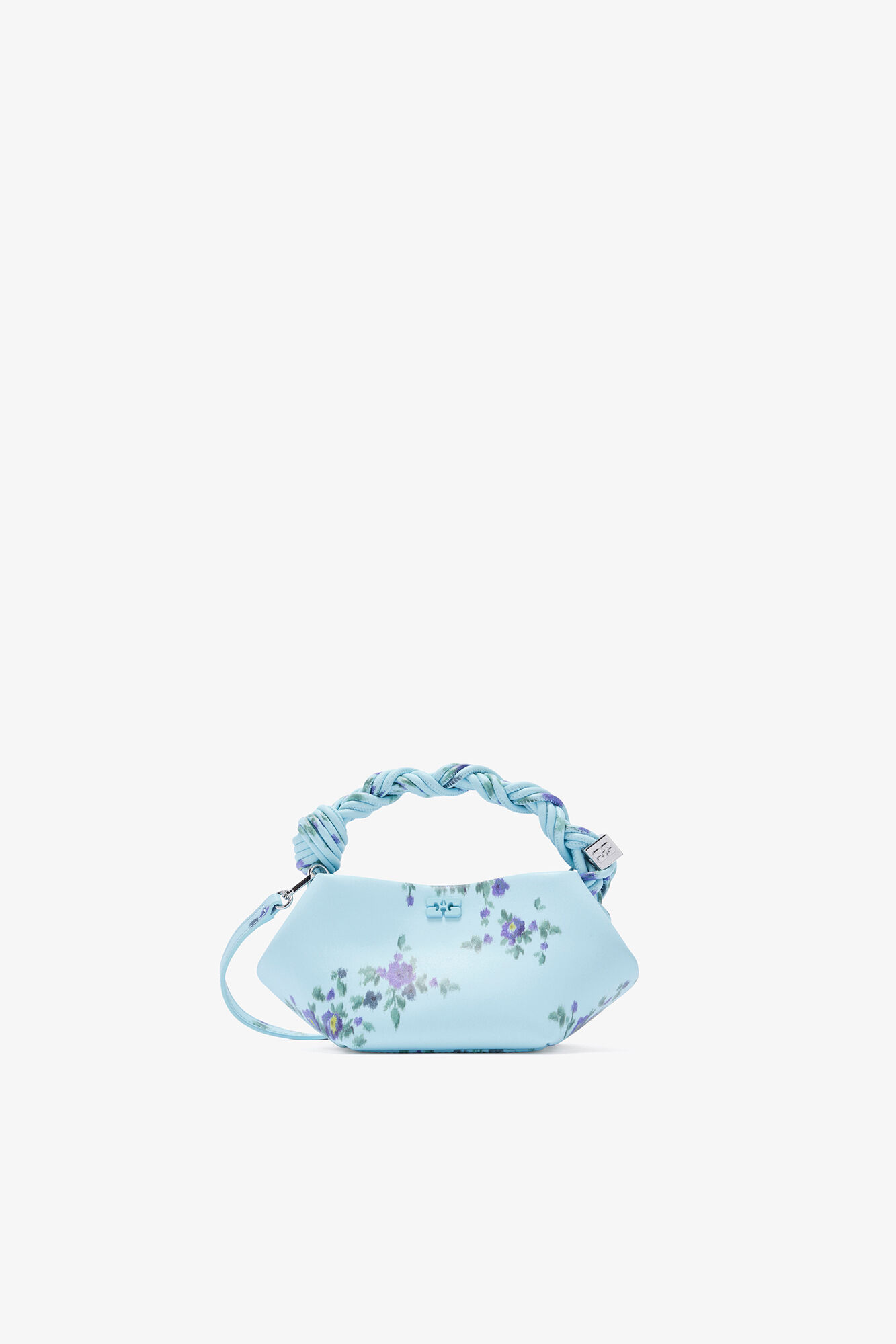 Mini Bou Bag in Printed Blue, Recycled Leather, in colour Iced Aqua - 1 - GANNI