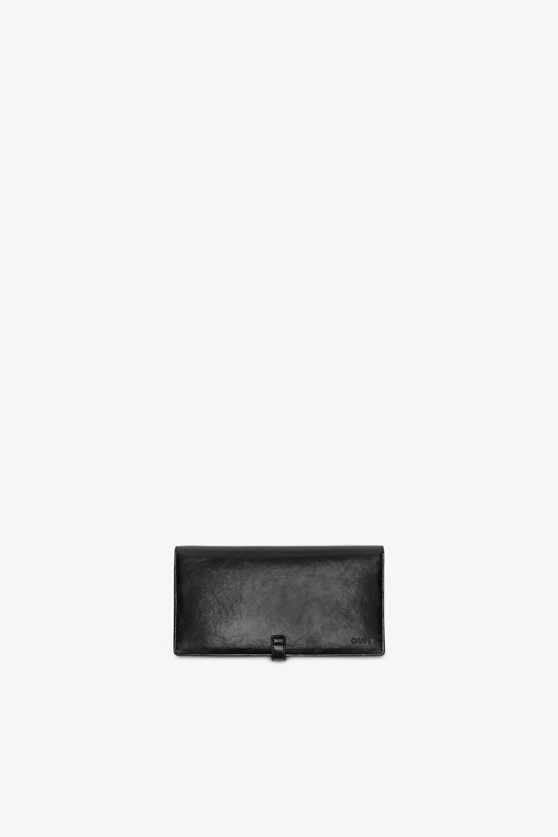 Sue Long Slim Wallet in Black, Recycled Leather, in colour Black - 2 - GANNI
