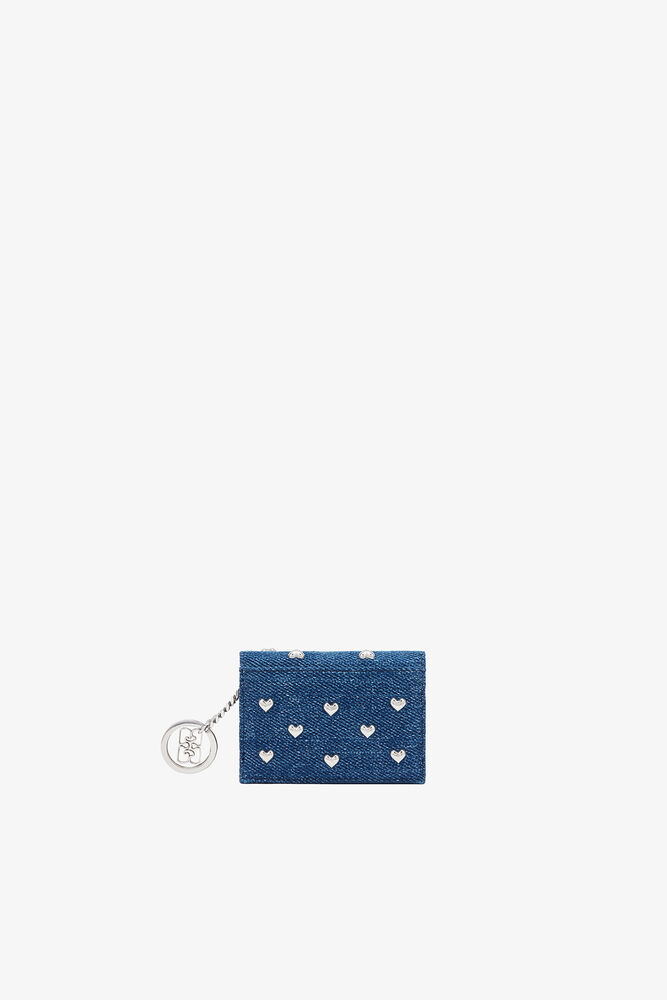 Bou korthållare med lock och hjärtnitar i denim, Faded Denim