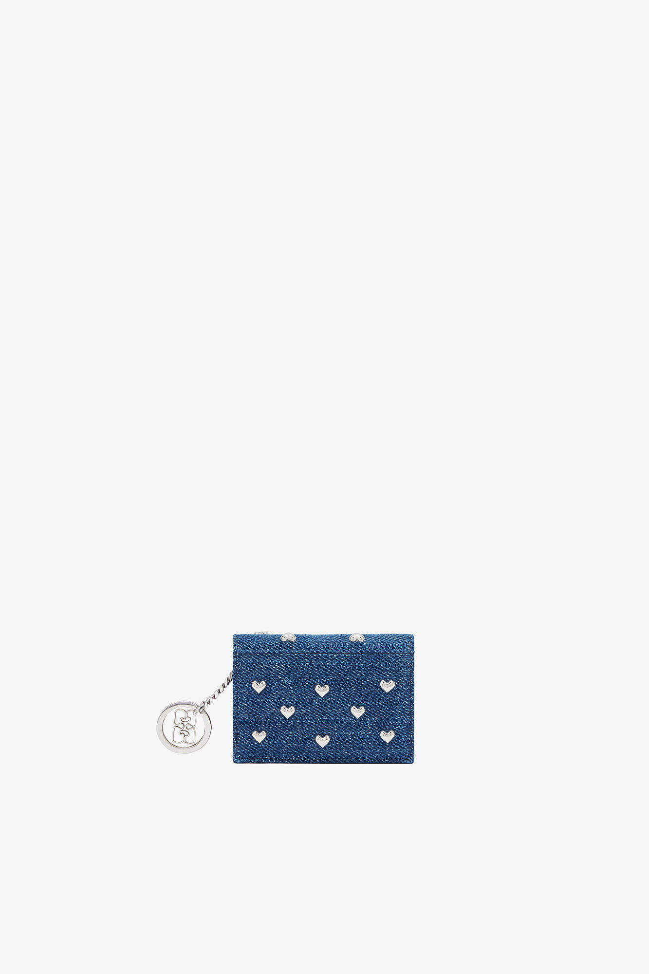 Bou korthållare med lock och hjärtnitar i denim, Recycled Cotton, in colour Faded Denim - 2 - GANNI