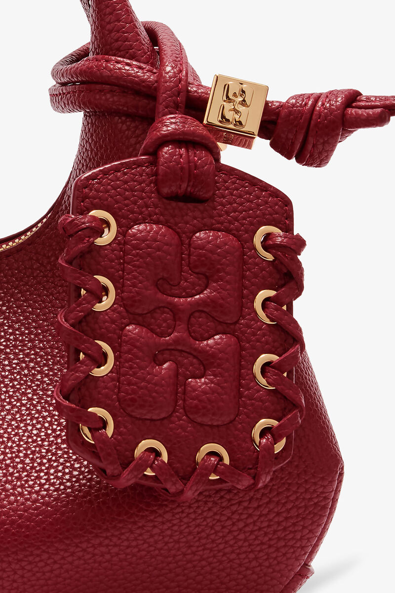 Mini Hobo Bag in Grained Red, Recycled Polyester, in colour Red Dahlia - 4 - GANNI