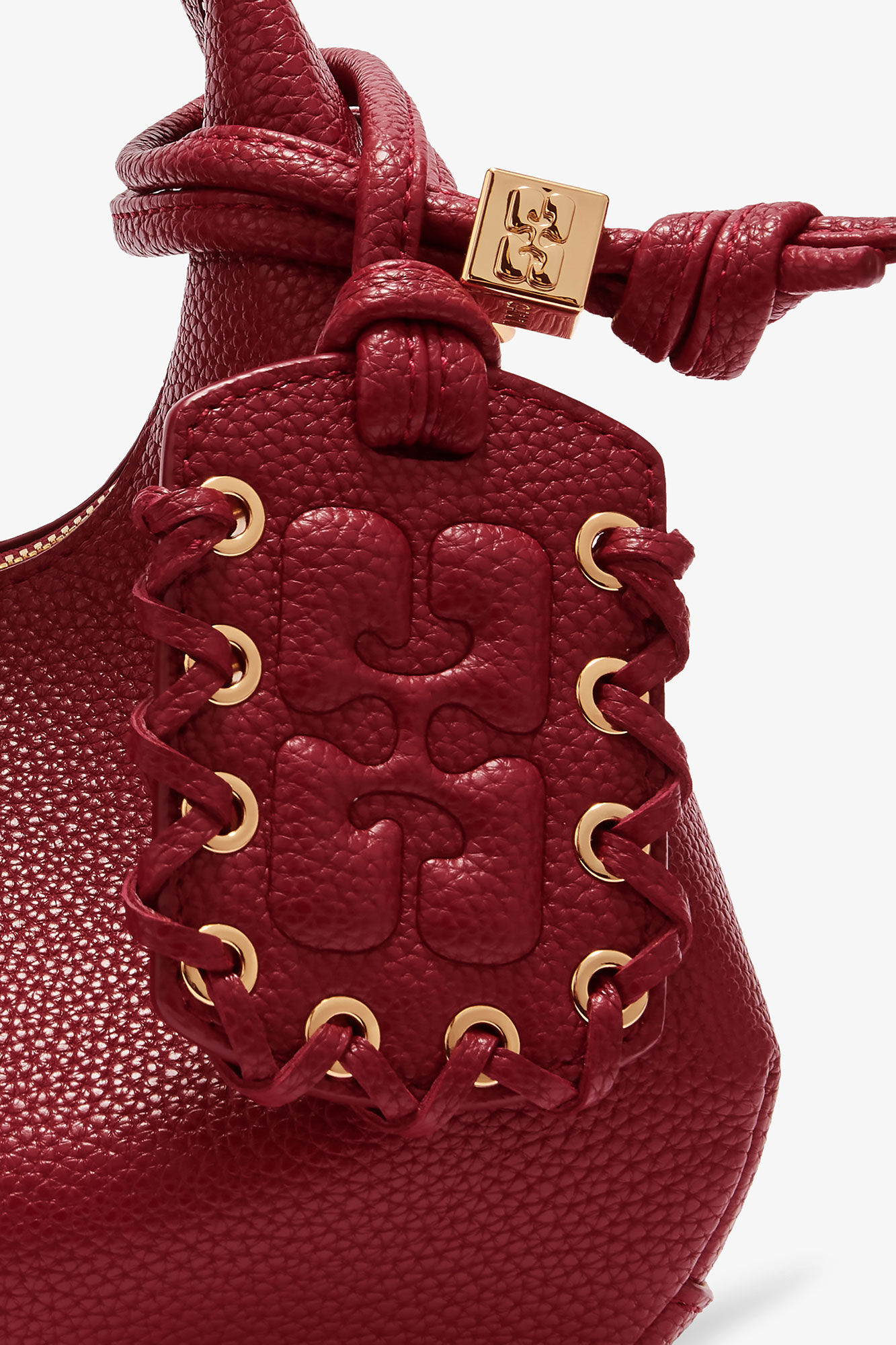 Mini Hobo Bag in Grained Red, Recycled Polyester, in colour Red Dahlia - 4 - GANNI