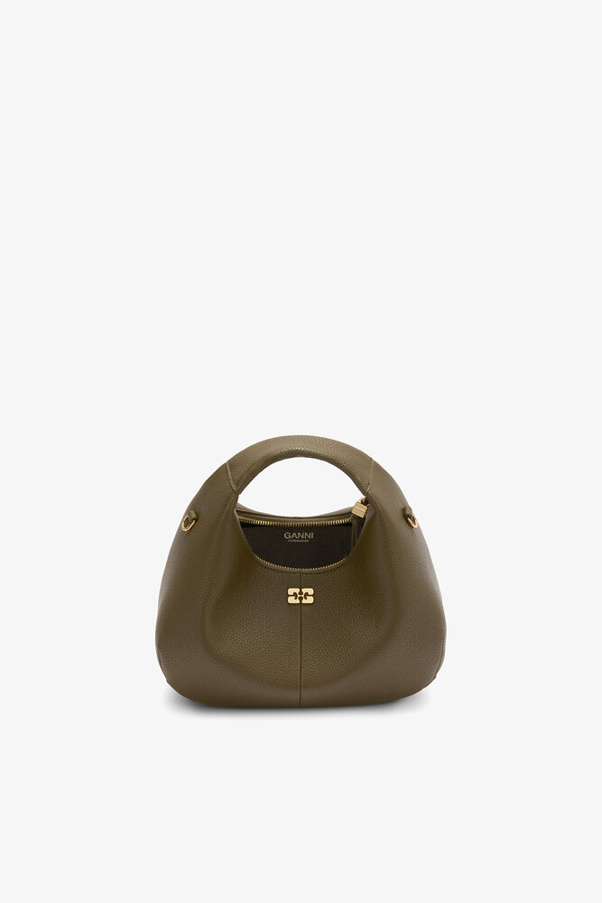 Mini Hobo Bag in Grained Green, Military Olive
