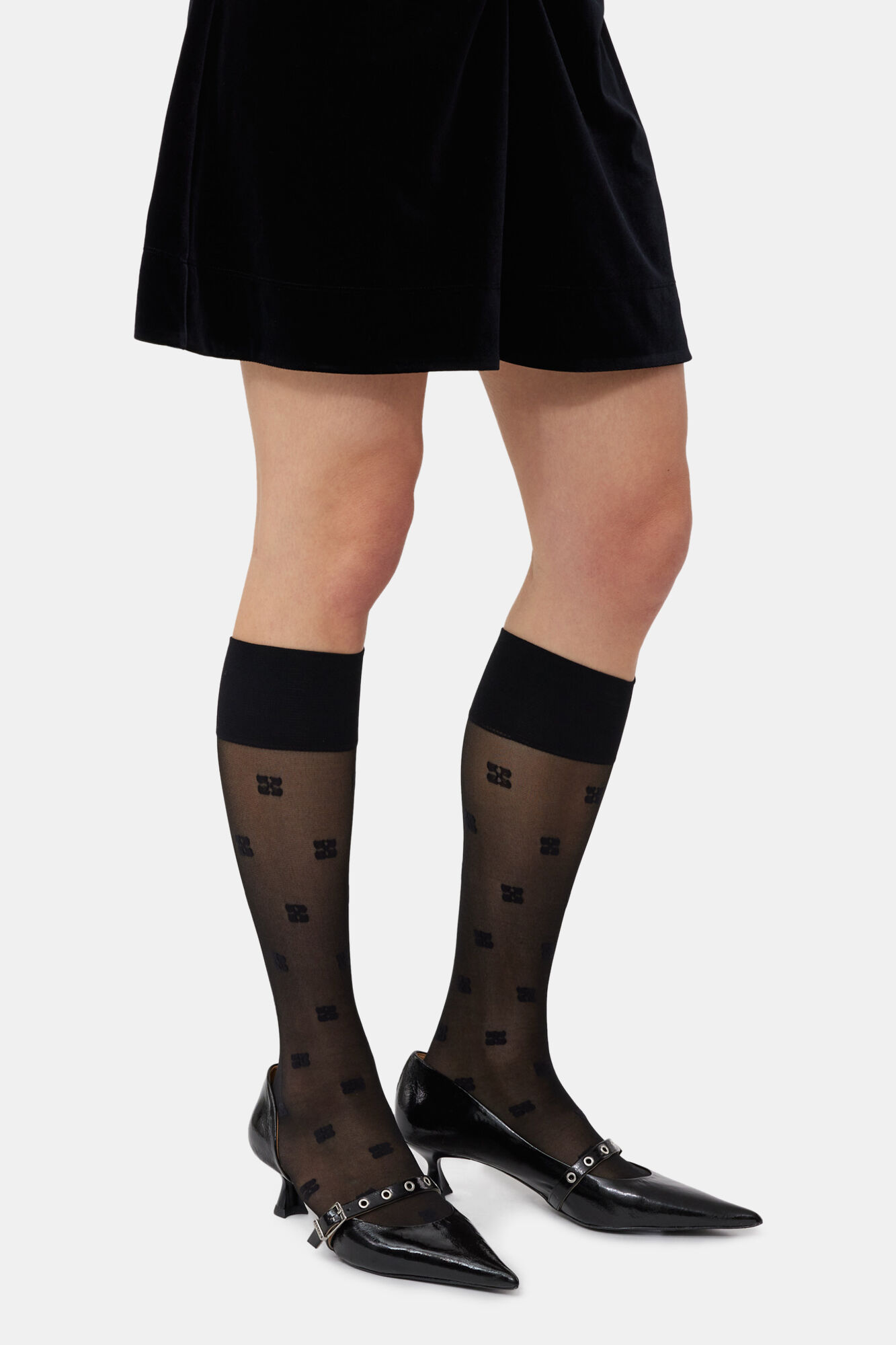 Lace Socks in Black Butterfly, Recycled Polyamide, in colour Black - 1 - GANNI