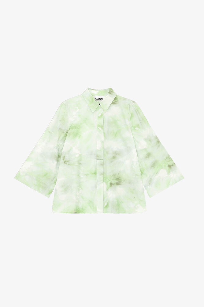 Printed Cotton Poplin Blouse, Kelly Green