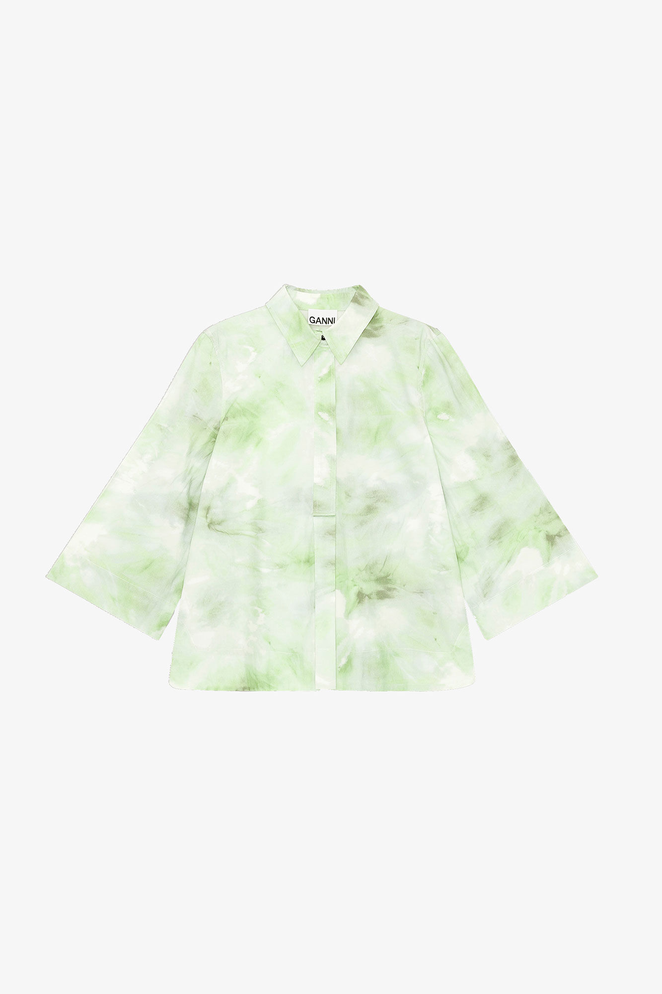 Printed Cotton Poplin Blouse, Cotton, in colour Kelly Green - 1 - GANNI