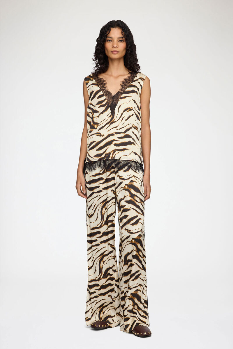 Top in Printed Satin, Viscose, in colour Egret - 2 - GANNI