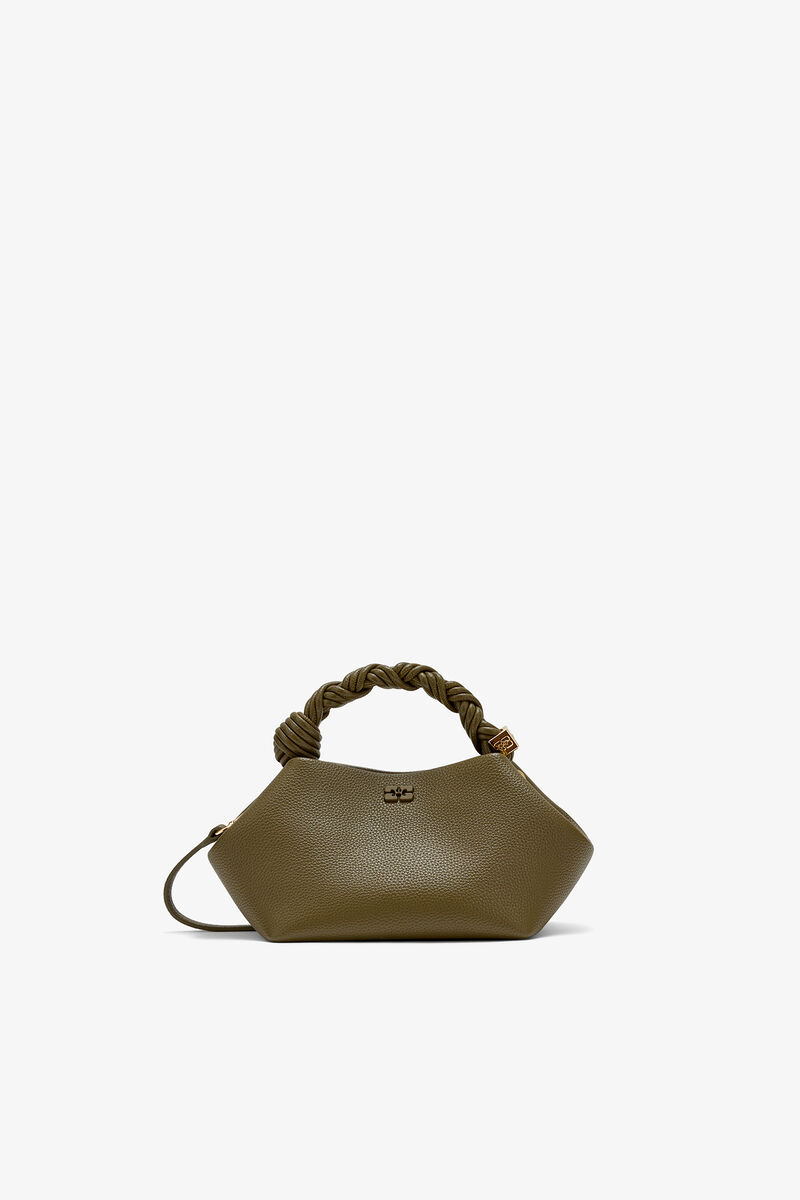 Small Bou Bag in Grained Green, Recycled Polyester, in colour Military Olive - 1 - GANNI