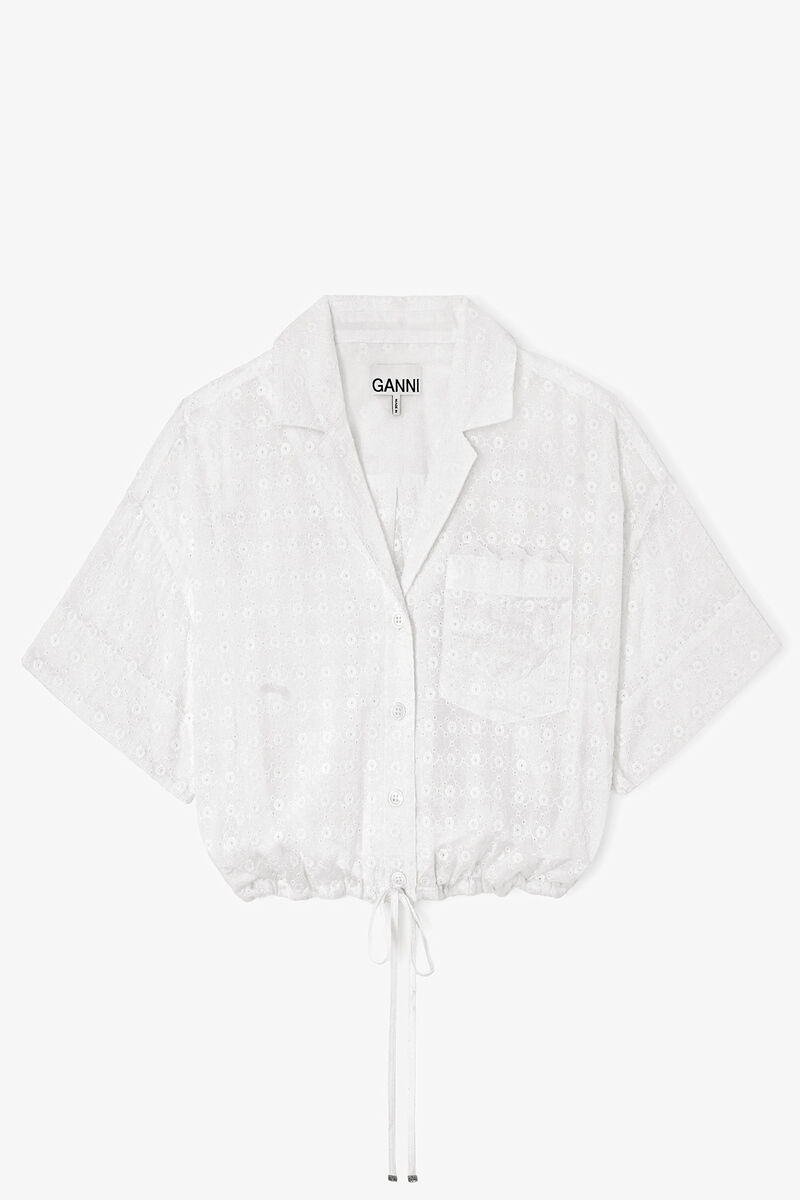 ホワイトブロデリーアングレーズ シャツ, Organic Cotton, in colour Bright White - 1 - GANNI
