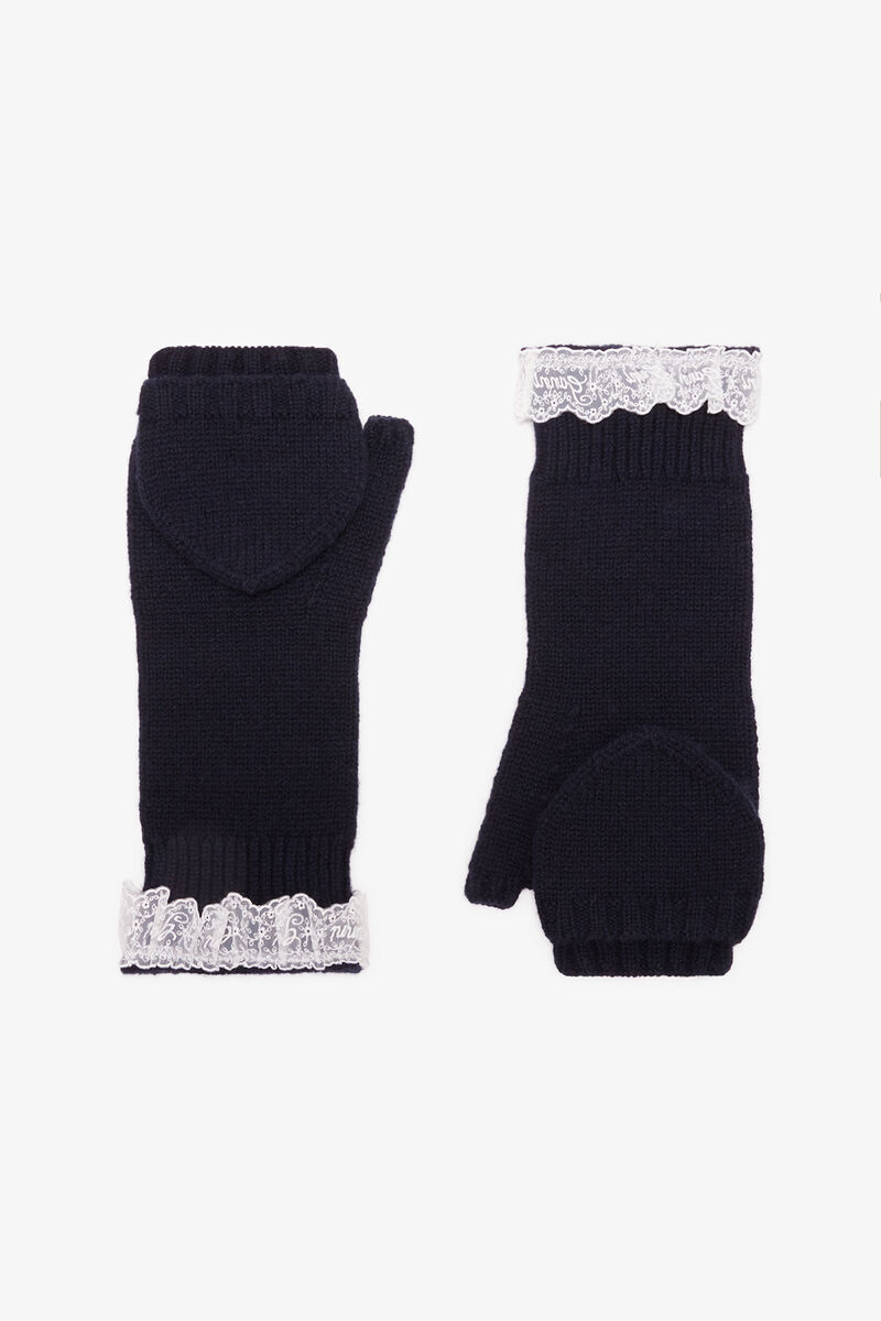 Mittens in Blue Wool, Wool, in colour Sky Captain - 1 - GANNI