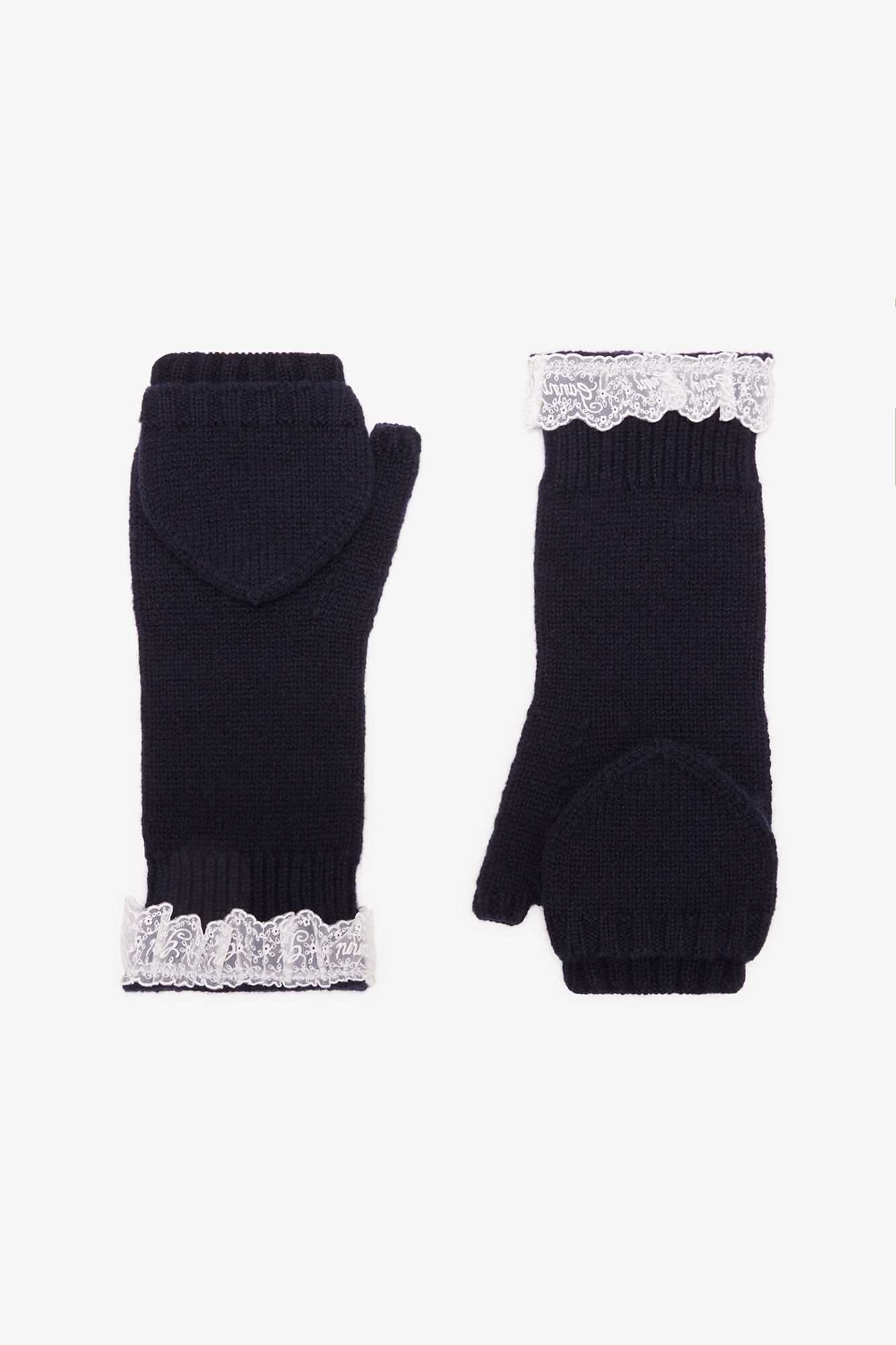 Mittens in Blue Wool, Wool, in colour Sky Captain - 1 - GANNI