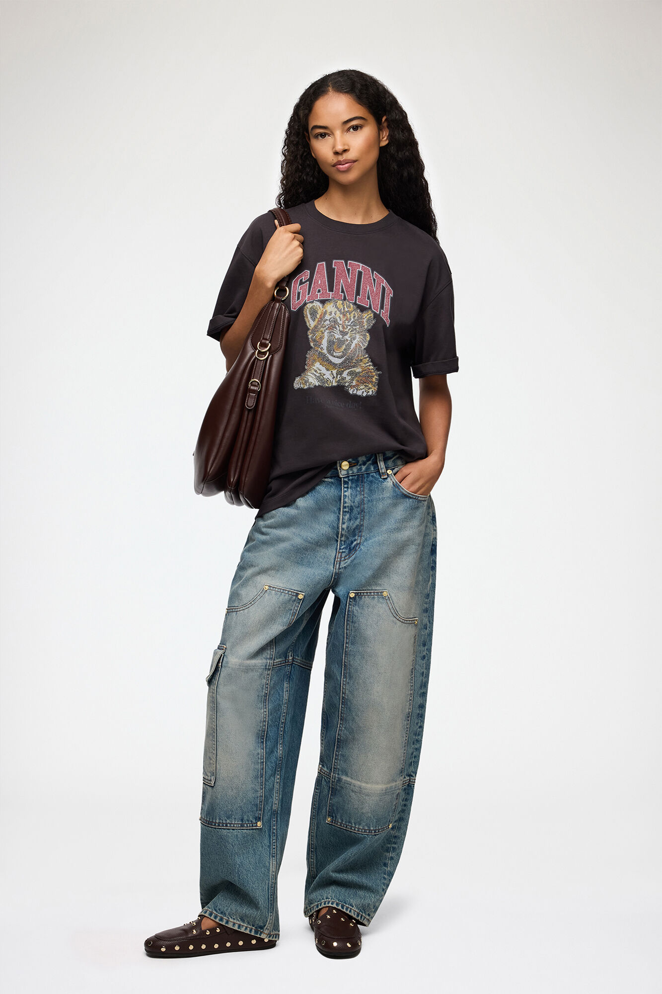 タイガー Tシャツ, Organic Cotton, in colour Phantom - 2 - GANNI