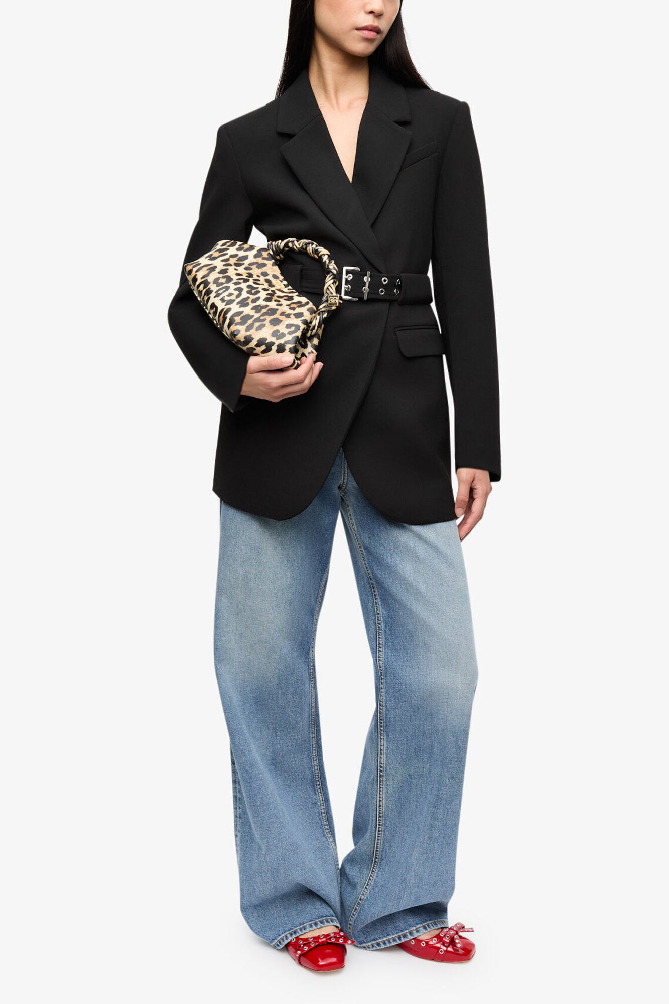 Black Bonded Crepe Blazer, Recycled Polyester, in colour Black - 3 - GANNI