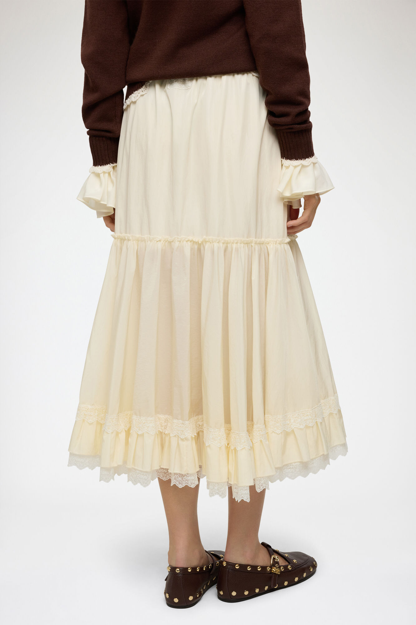 Skirt in White Nylon, Recycled Polyamide, in colour Egret - 3 - GANNI