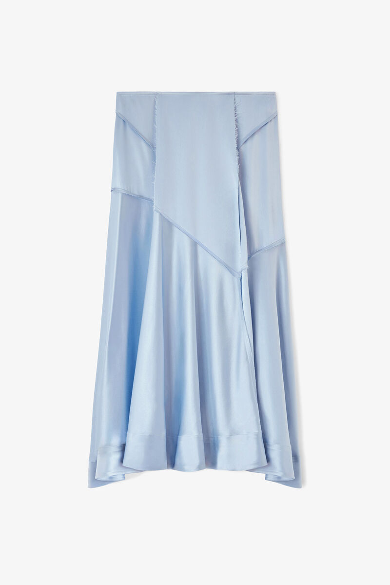 Long Skirt in Blue Satin, Acetate, in colour Soft Chambray - 1 - GANNI