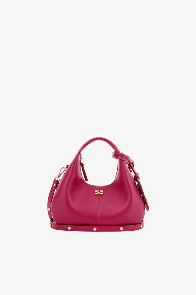 Mini Hobo Bag with Studs in Red, Persian Red