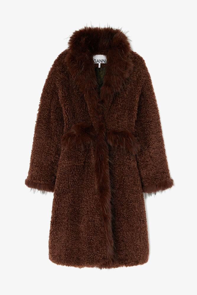 Coat in Alternative Shearling, Chocolate Brown