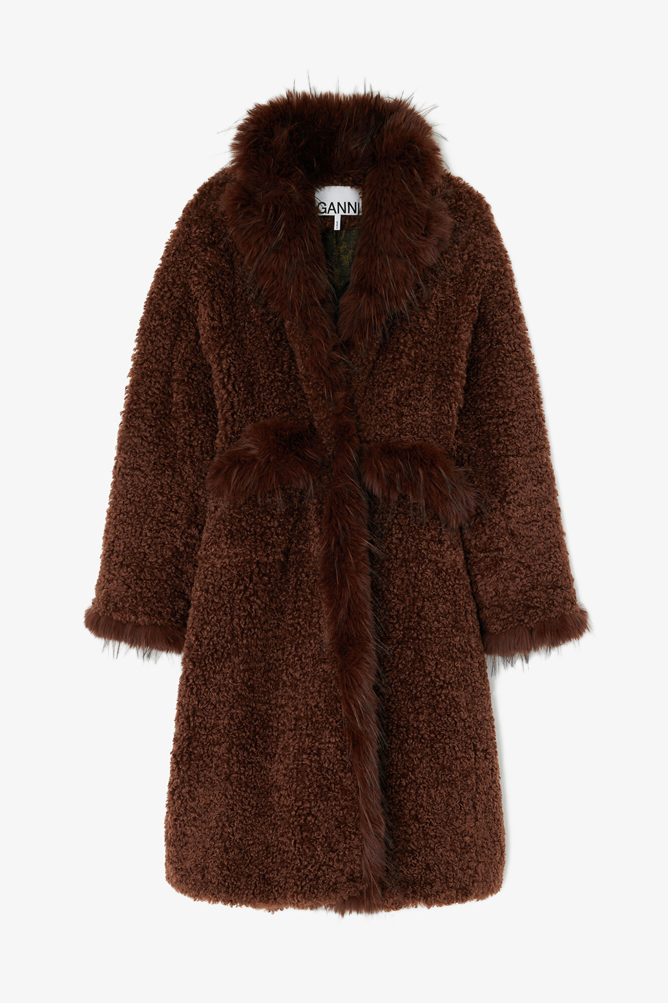 Coat in Alternative Shearling, Polyester, in colour Chocolate Brown - 1 - GANNI