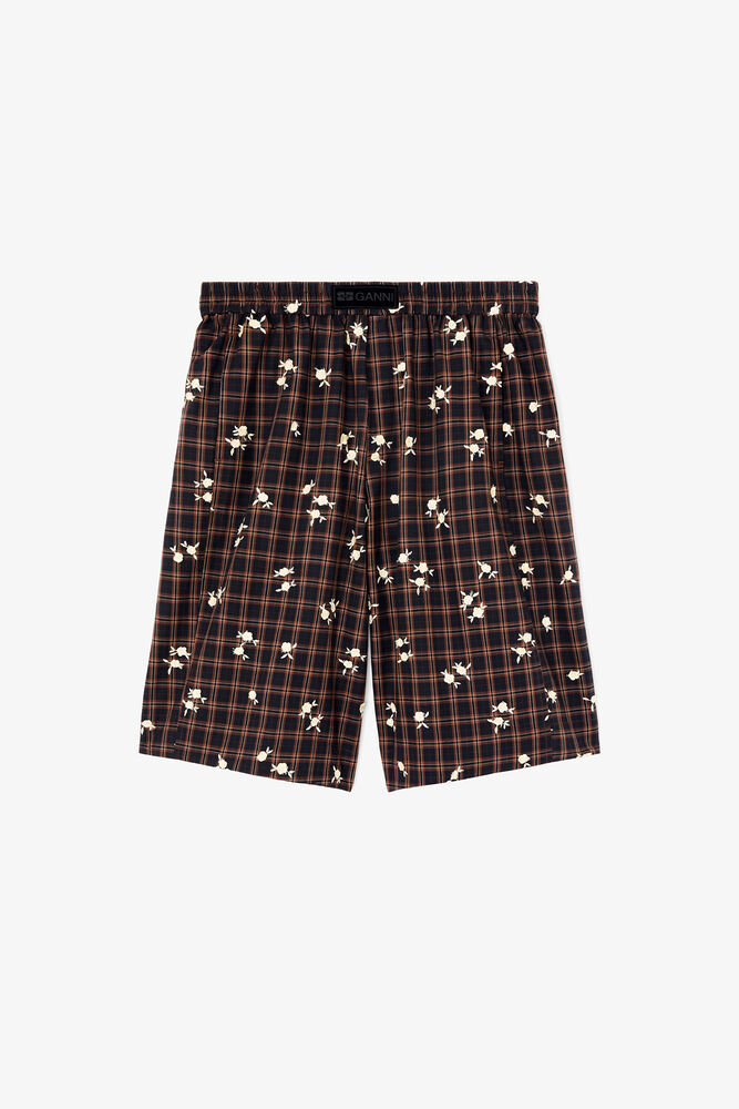 Shorts in Floral Check, Cappuccino