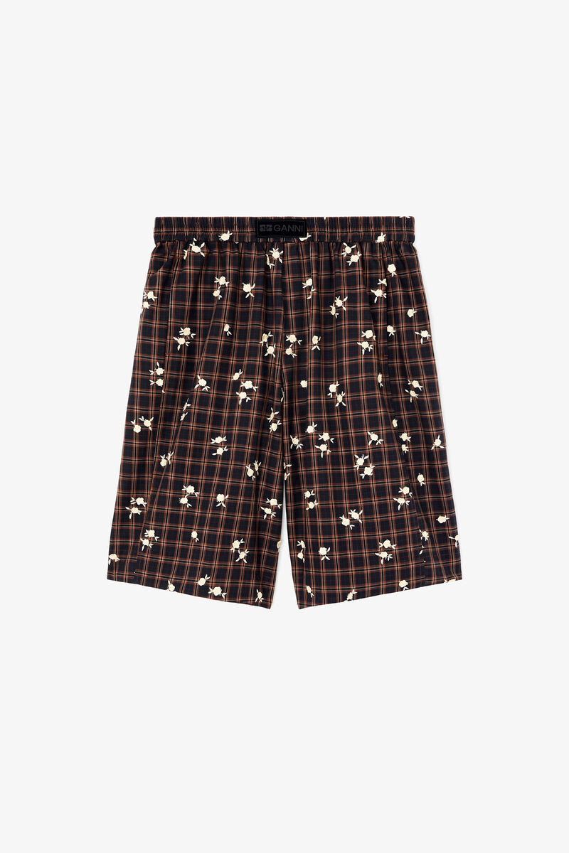 Shorts in Floral Check, Organic Cotton, in colour Cappuccino - 1 - GANNI